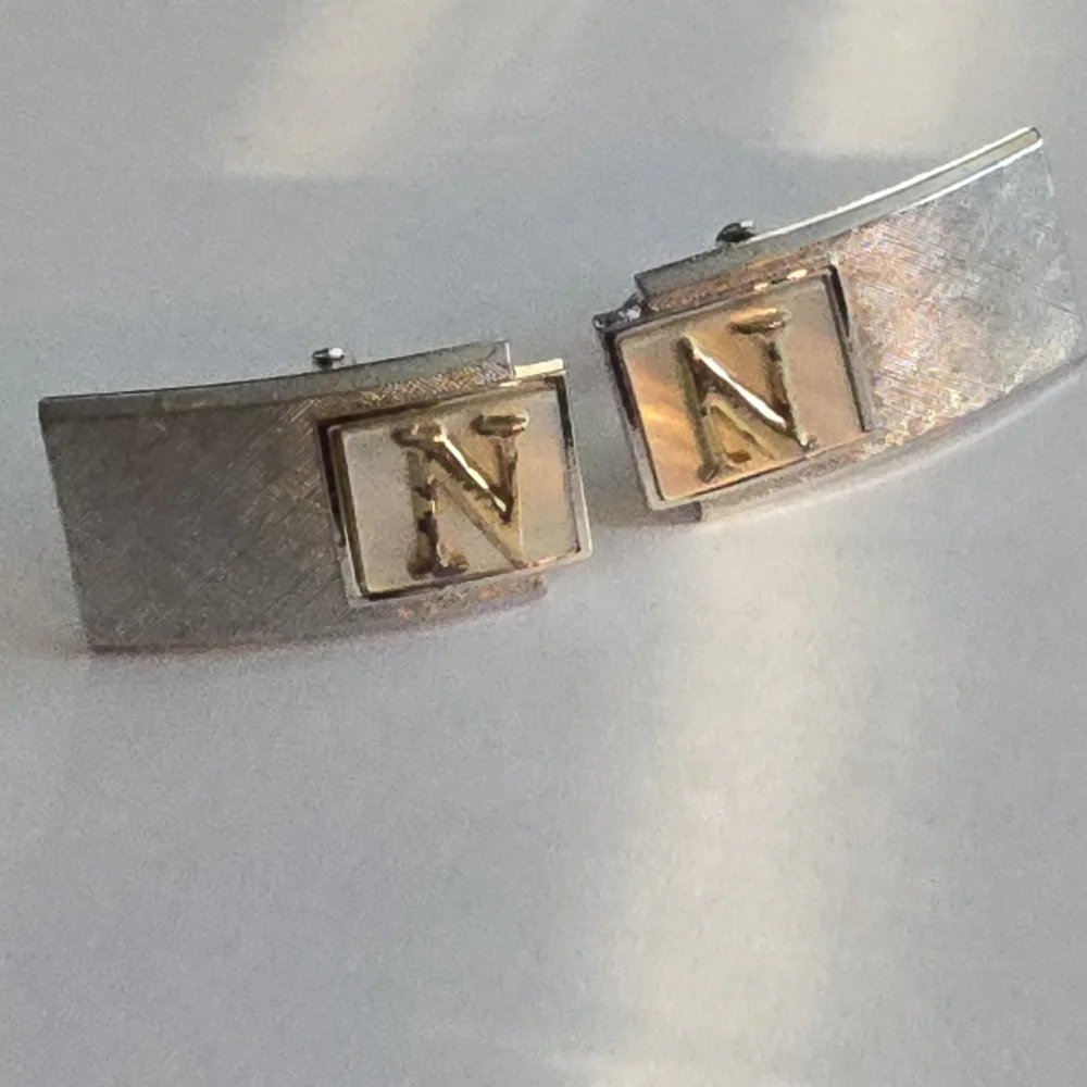 Vintage cuff links letter N silver tone gold tone initial alphabet monogram